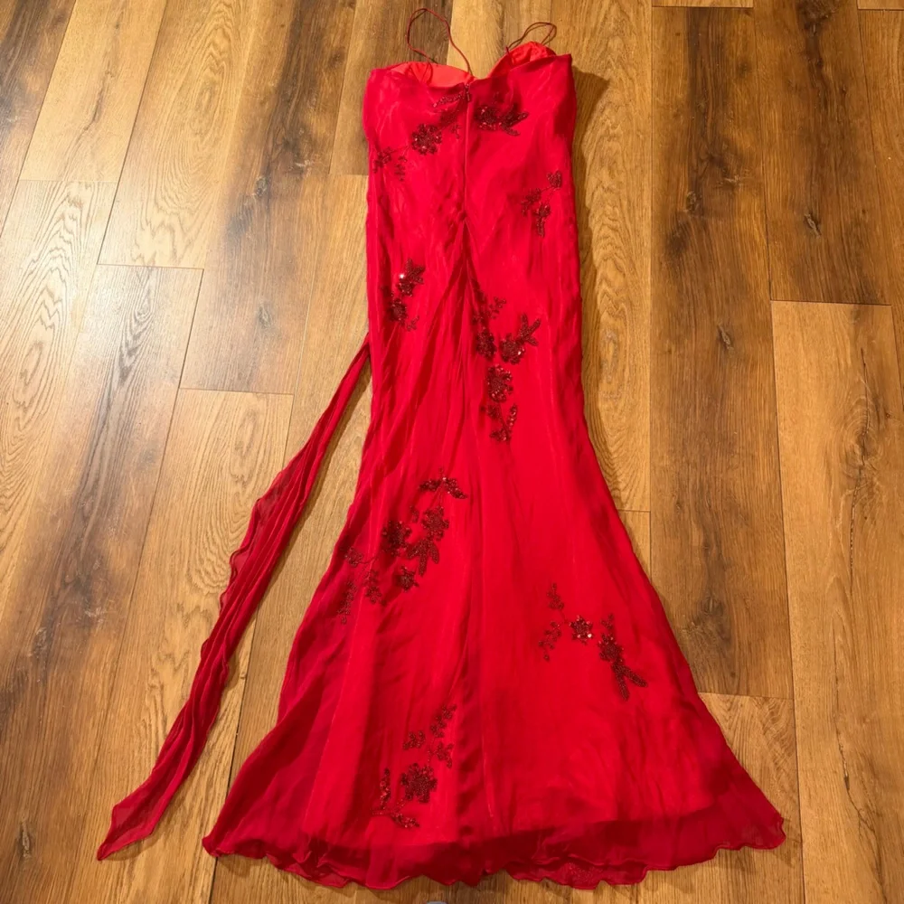 Vintage Y2K 100% Silk Beaded Dress Vintage Beaded Dress Red Fairy Prom Silk Gown - Picture 13 of 16
